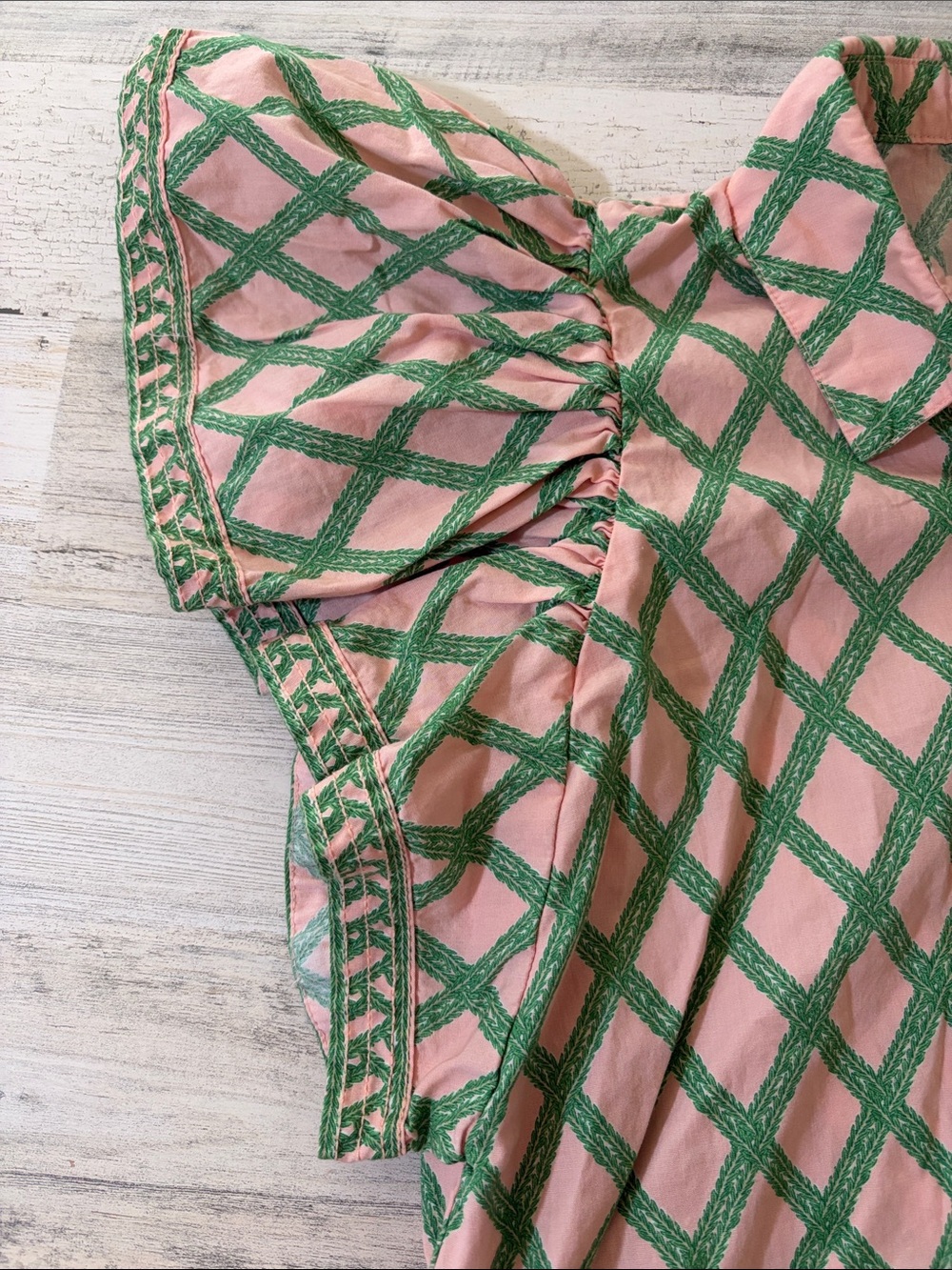 crown & ivy Pink Button-Front Top with Green Lattice - Picture 2 of 9